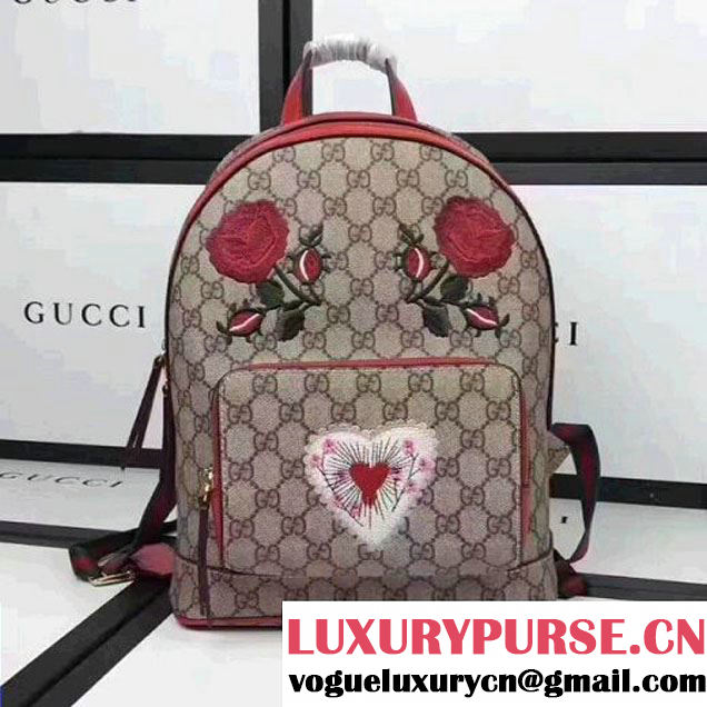 Gucci Exclusive GG Supreme Backpack With Flwers/Heart Embroidery 427042 2017 (XYS-7052415 )