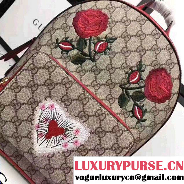 Gucci Exclusive GG Supreme Backpack With Flwers/Heart Embroidery 427042 2017 (XYS-7052415 )