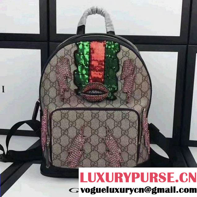 Gucci Exclusive GG Supreme Backpack With Lightling Embroidered Sequin Black 2017 (XYS-7052417 )