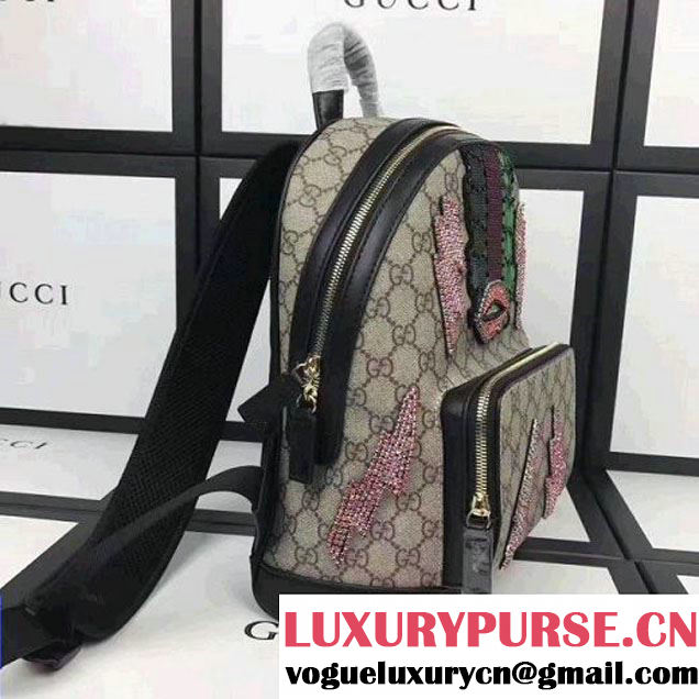 Gucci Exclusive GG Supreme Backpack With Lightling Embroidered Sequin Black 2017 (XYS-7052417 )