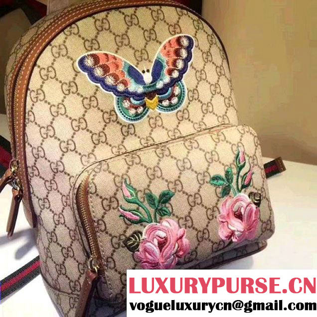 Gucci Exclusive GG Supreme Backpack With Flwers/Butterfly Embroidery 427042 2017 (XYS-7052418 )