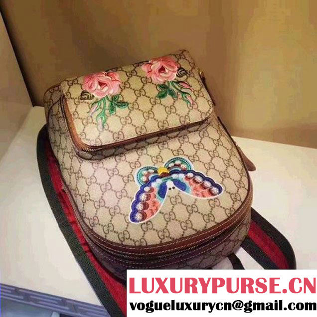 Gucci Exclusive GG Supreme Backpack With Flwers/Butterfly Embroidery 427042 2017 (XYS-7052418 )