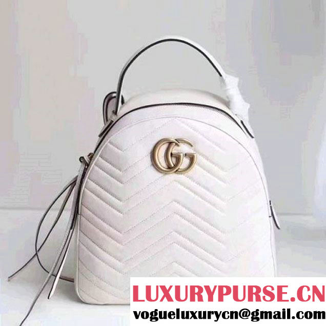 Gucci GG Marmont Quilted Leather Backpack 476671 White 2017 (MH-7060617 )