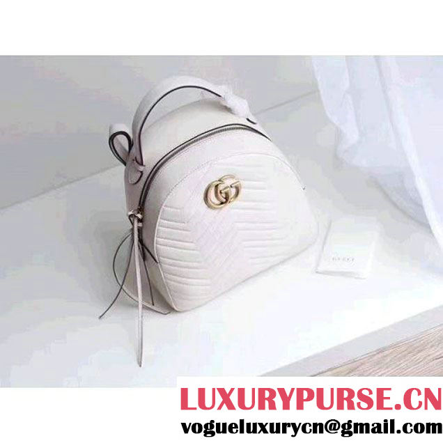 Gucci GG Marmont Quilted Leather Backpack 476671 White 2017 (MH-7060617 )