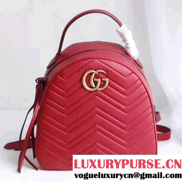 Gucci GG Marmont Quilted Leather Backpack 476671 Red 2017 (MH-7060618 )