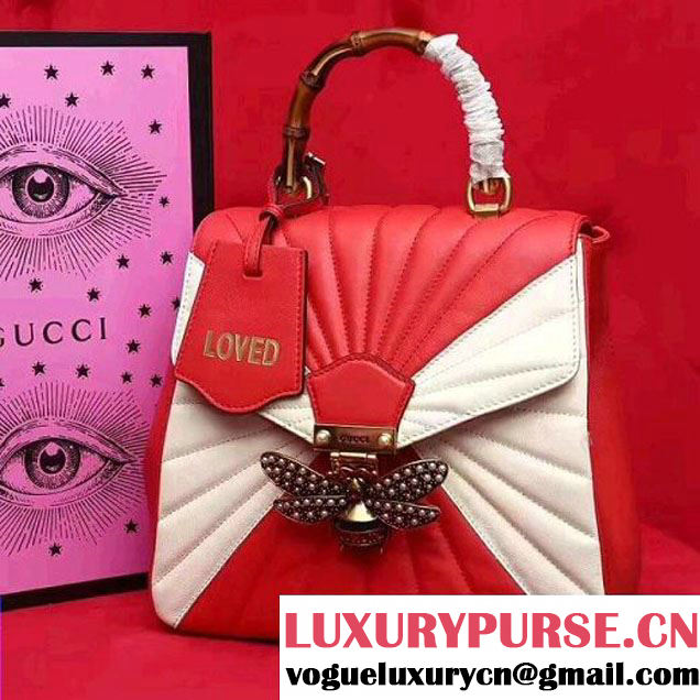 Gucci Queen Margaret Quilted Leather Backpack 476664 White/Red 2017 (2A010-7062024 )