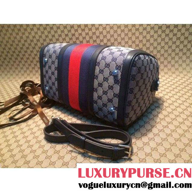 Gucci Vintage Web Orainal GG Canvas Boston Bag 247205 Blue (1b77-153 )