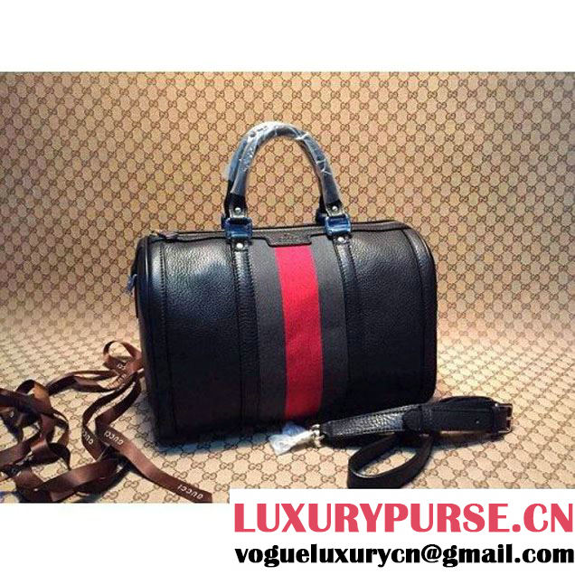 Gucci Vintage Web Leather Boston Bag 247205 Black (1b77-168 )