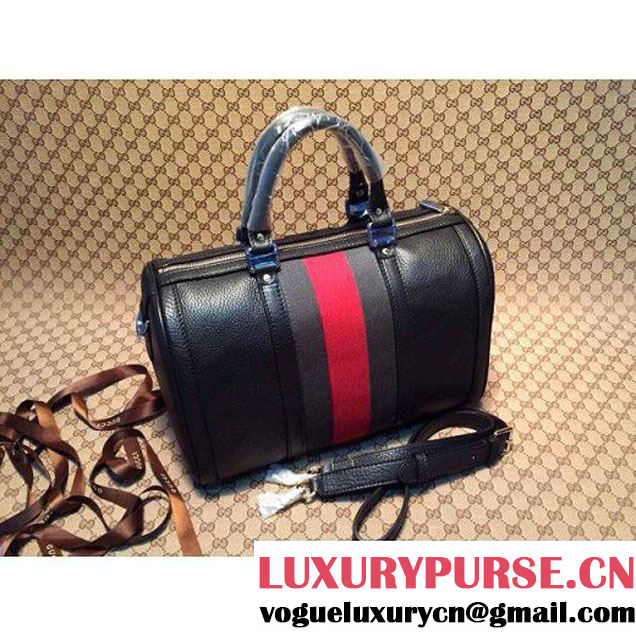 Gucci Vintage Web Leather Boston Bag 247205 Black (1b77-168 )