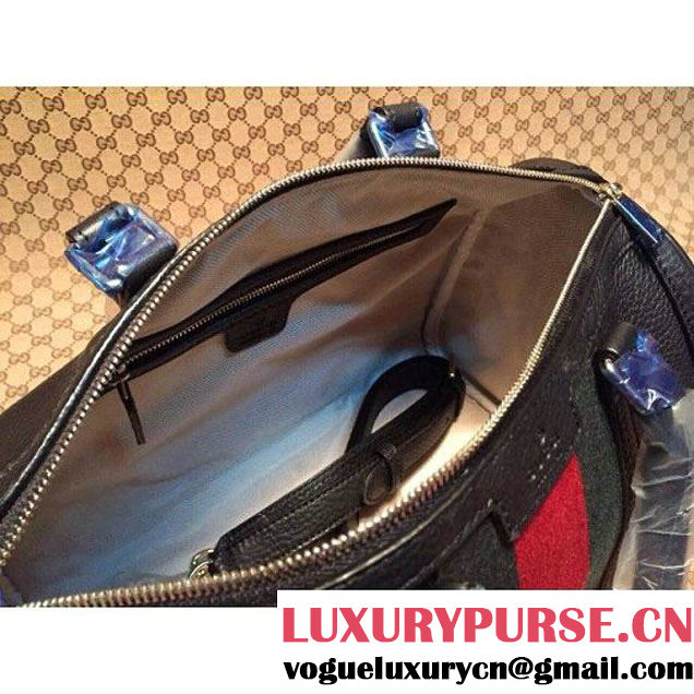 Gucci Vintage Web Leather Boston Bag 247205 Black (1b77-168 )