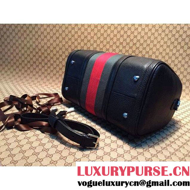 Gucci Vintage Web Leather Boston Bag 247205 Black (1b77-168 )