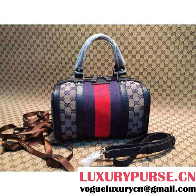 Gucci Small Vintage Web Orainal GG Canvas Boston Bag Blue (1b77-1433 )