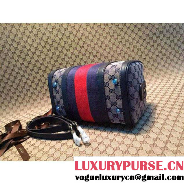 Gucci Small Vintage Web Orainal GG Canvas Boston Bag Blue (1b77-1433 )