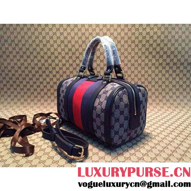 Gucci Small Vintage Web Orainal GG Canvas Boston Bag Blue (1b77-1433 )