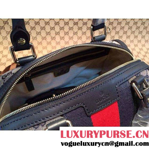 Gucci Small Vintage Web Orainal GG Canvas Boston Bag Blue (1b77-1433 )