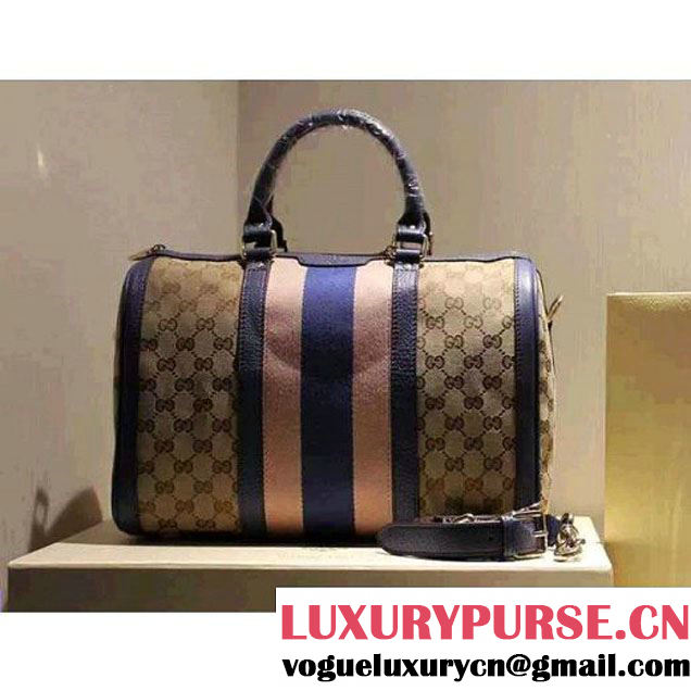 Gucci 247205 Vintage Web Orginal GG Canvas Boston Bag Blue 2015 (SPM-062620 )