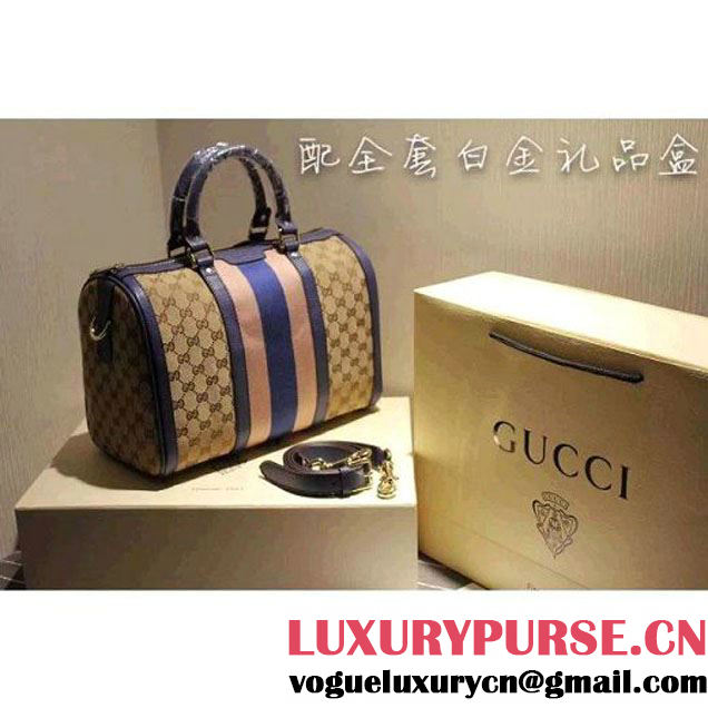 Gucci 247205 Vintage Web Orginal GG Canvas Boston Bag Blue 2015 (SPM-062620 )