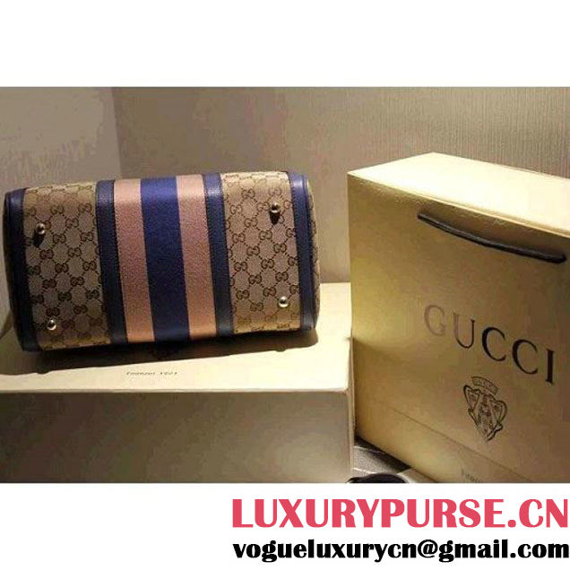 Gucci 247205 Vintage Web Orginal GG Canvas Boston Bag Blue 2015 (SPM-062620 )