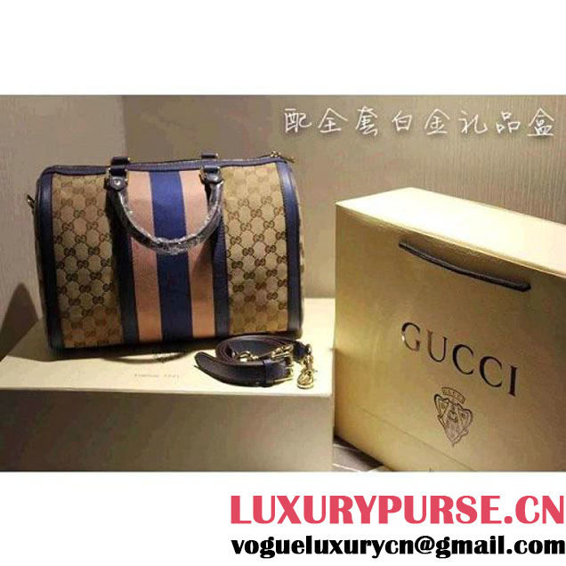 Gucci 247205 Vintage Web Orginal GG Canvas Boston Bag Blue 2015 (SPM-062620 )