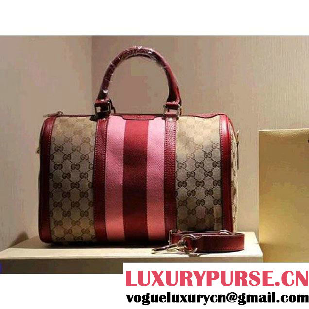 Gucci 247205 Vintage Web Orginal GG Canvas Boston Bag Red 2015 (SPM-062621 )