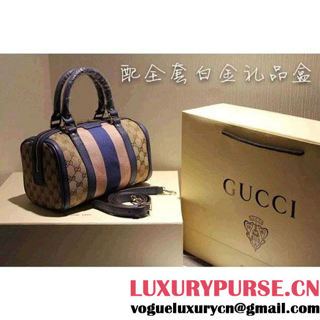 Gucci 269876 Small Vintage Web Orginal GG Canvas Boston Bag Blue 2015 (SPM-062622 )