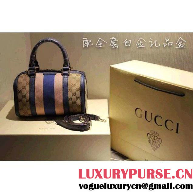 Gucci 269876 Small Vintage Web Orginal GG Canvas Boston Bag Blue 2015 (SPM-062622 )