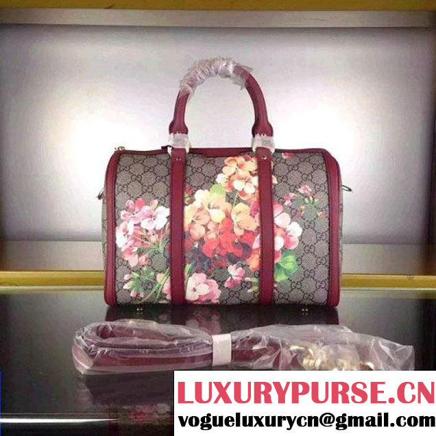 Gucci 247205 Medium Blooms GG Canvas Boston Bag Burgundy 2015 (1A171-082808 )