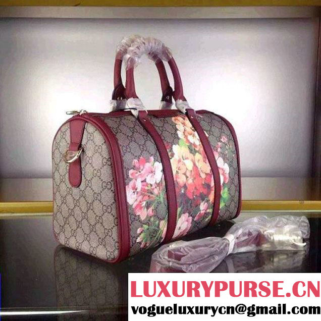 Gucci 247205 Medium Blooms GG Canvas Boston Bag Burgundy 2015 (1A171-082808 )