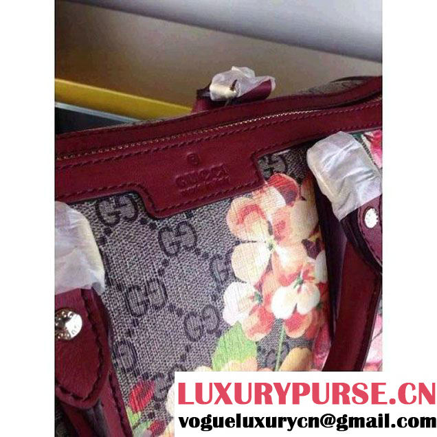 Gucci 247205 Medium Blooms GG Canvas Boston Bag Burgundy 2015 (1A171-082808 )