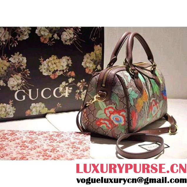 Gucci Small Tian GG Supreme Boston Bag Brown 2016 (SPM-6032103 )
