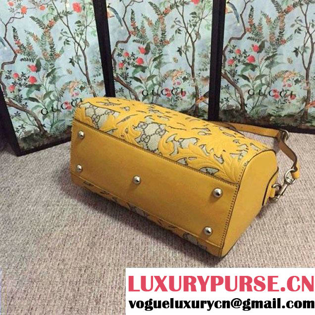 Gucci Arabesque GG Supreme and Leather Top Handle Small Boston Bag 409529 Yellow 2016 (2A010-6080301 )