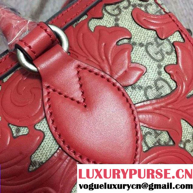 Gucci Arabesque GG Supreme and Leather Top Handle Small Boston Bag 409529 Red 2016 (2A010-6080303 )