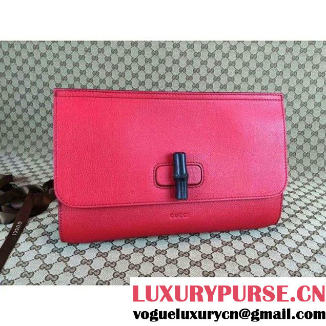 Gucci 387220 Bamboo Daily Leather Clutch Red (1b77-073013 )