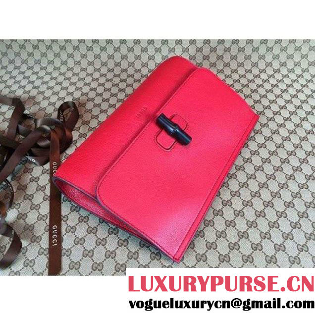 Gucci 387220 Bamboo Daily Leather Clutch Red (1b77-073013 )