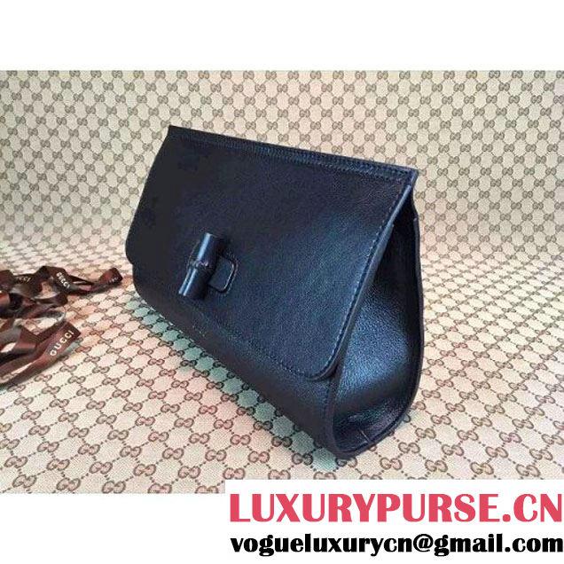 Gucci 387220 Bamboo Daily Leather Clutch Black (1b77-073014 )