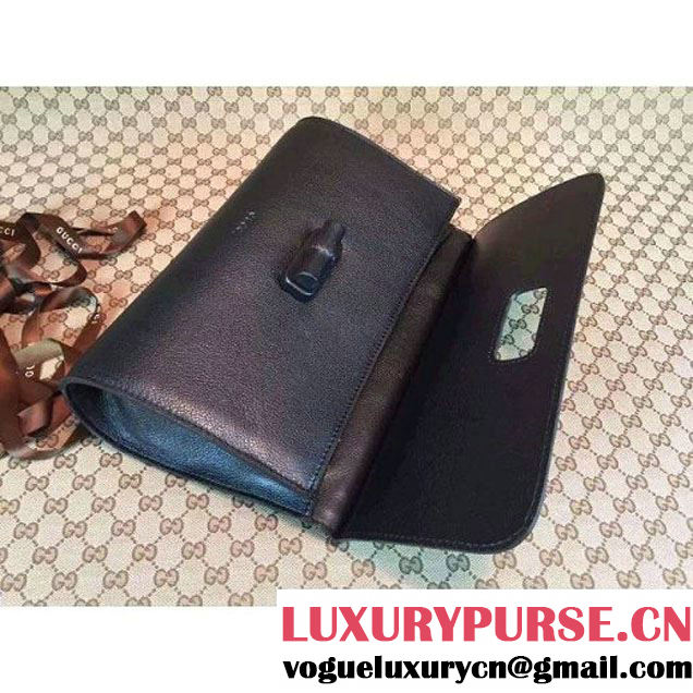 Gucci 387220 Bamboo Daily Leather Clutch Black (1b77-073014 )