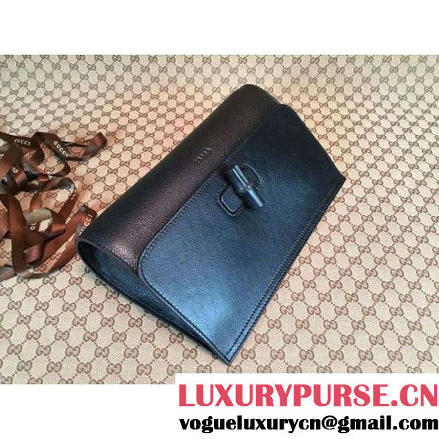 Gucci 387220 Bamboo Daily Leather Clutch Black (1b77-073014 )