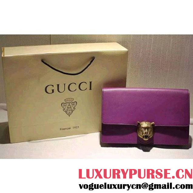 Gucci Animalier Leather Clutch Bag Purple F/W 2015 (SPM-6022501 )