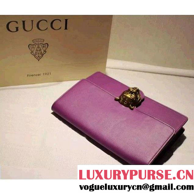 Gucci Animalier Leather Clutch Bag Purple F/W 2015 (SPM-6022501 )