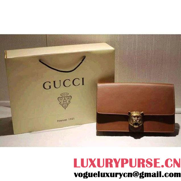 Gucci Animalier Leather Clutch Bag Brown F/W 2015 (SPM-6022502 )