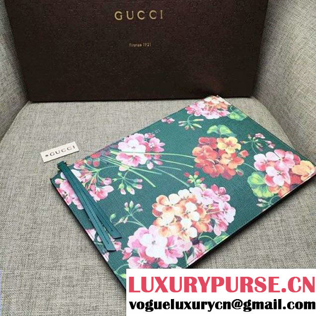 Gucci 424900 Print Calfskin Zip Pouch Large Cltuch Bag Green 2016 (DC-6050737 )