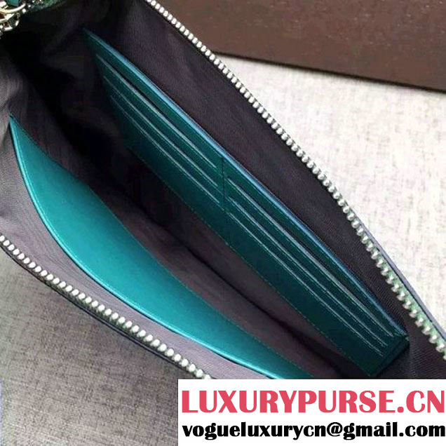 Gucci 424900 Print Calfskin Zip Pouch Large Cltuch Bag Green 2016 (DC-6050737 )