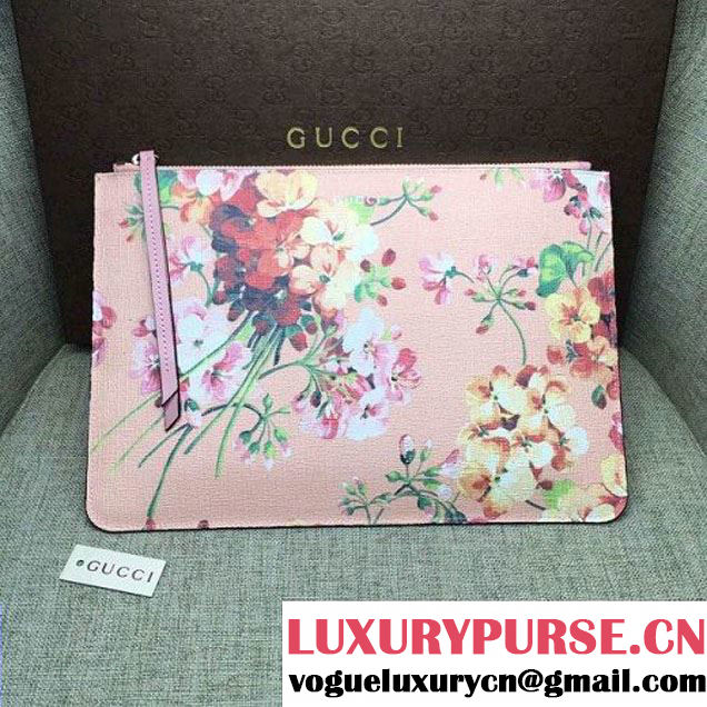 Gucci 424900 Print Calfskin Zip Pouch Large Cltuch Bag Pink 2016 (DC-6050738 )