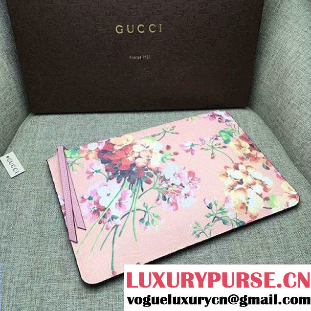 Gucci 424900 Print Calfskin Zip Pouch Large Cltuch Bag Pink 2016 (DC-6050738 )
