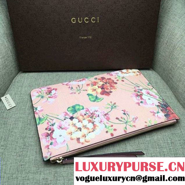 Gucci 424900 Print Calfskin Zip Pouch Large Cltuch Bag Pink 2016 (DC-6050738 )