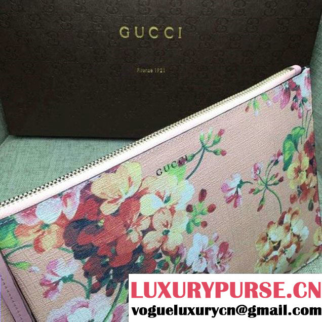 Gucci 424900 Print Calfskin Zip Pouch Large Cltuch Bag Pink 2016 (DC-6050738 )