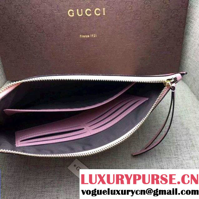 Gucci 424900 Print Calfskin Zip Pouch Large Cltuch Bag Pink 2016 (DC-6050738 )