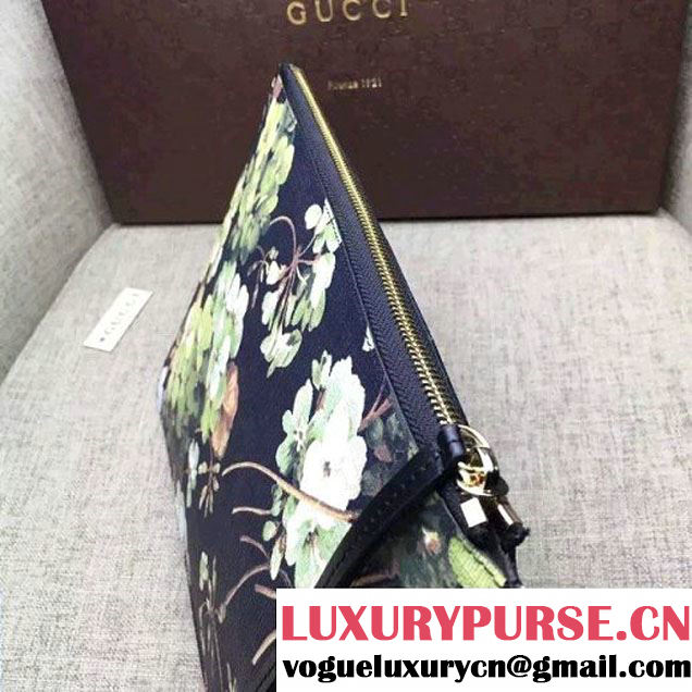 Gucci 424900 Print Calfskin Zip Pouch Large Cltuch Bag Black 2016 (DC-6050739 )