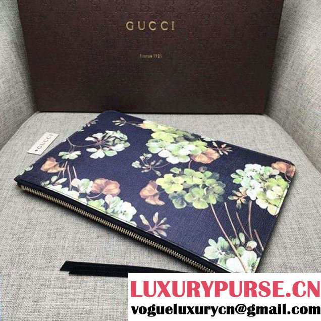 Gucci 424900 Print Calfskin Zip Pouch Large Cltuch Bag Black 2016 (DC-6050739 )