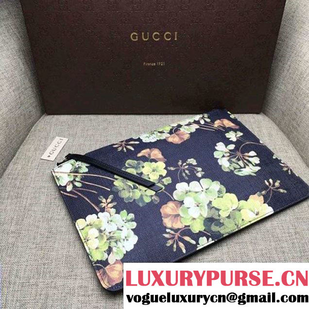 Gucci 424900 Print Calfskin Zip Pouch Large Cltuch Bag Black 2016 (DC-6050739 )